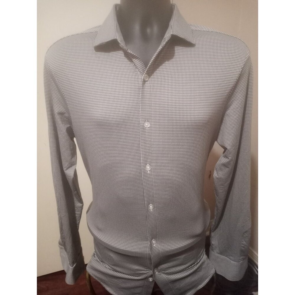Mizzen + Main Shirt Mens Medium M Blue Trim Fit Poly Stretch Long Sleeve